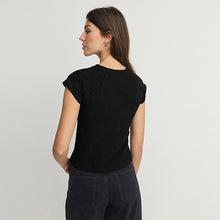 Load image into Gallery viewer, Black Raglan Short Sleeve Textured Top