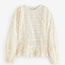 Load image into Gallery viewer, Cream Sheer Lace High Neck Blouse