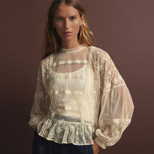 Load image into Gallery viewer, Cream Sheer Lace High Neck Blouse