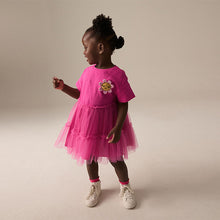 Load image into Gallery viewer, Bright Pink Character Short Sleeve Mesh Dress (3mths-6yrs)