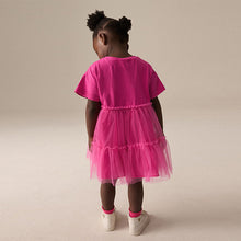 Load image into Gallery viewer, Bright Pink Character Short Sleeve Mesh Dress (3mths-6yrs)