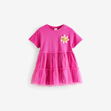 Load image into Gallery viewer, Bright Pink Character Short Sleeve Mesh Dress (3mths-6yrs)