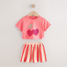 Load image into Gallery viewer, Cherry Pink Short Sleeve Skirt Set (3mths-6yrs)