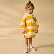 Load image into Gallery viewer, Ochre / Cream Long Sleeve Hooded Sweat Dress (3mths-6yrs)