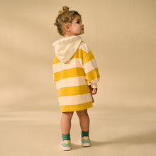 Load image into Gallery viewer, Ochre / Cream Long Sleeve Hooded Sweat Dress (3mths-6yrs)