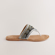Load image into Gallery viewer, Metallic Standard/Wide Fit Chunky Beaded Toe Thong Sandals