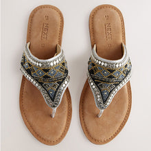 Load image into Gallery viewer, Metallic Standard/Wide Fit Chunky Beaded Toe Thong Sandals
