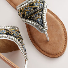 Load image into Gallery viewer, Metallic Standard/Wide Fit Chunky Beaded Toe Thong Sandals