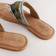 Load image into Gallery viewer, Metallic Standard/Wide Fit Chunky Beaded Toe Thong Sandals