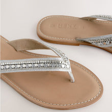 Load image into Gallery viewer, Metallic Standard/Wide Fit Beaded Toe Thong Sandals