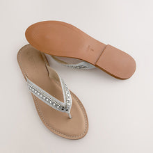 Load image into Gallery viewer, Metallic Standard/Wide Fit Beaded Toe Thong Sandals