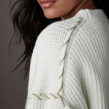 Load image into Gallery viewer, White Ecru Contrast Stitch Button Up V-Neck Cardigan