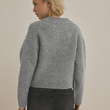 Load image into Gallery viewer, Grey Rib Knitted Zip Through Cardigan Bomber Jacket with Wool
