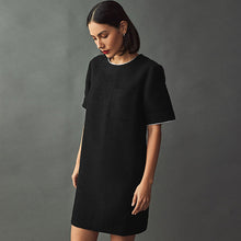 Load image into Gallery viewer, Black Boucle Short Sleeve Mini Dress