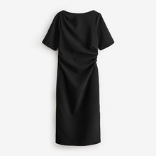 Load image into Gallery viewer, Black Ruched Short Sleeve Midi Dress