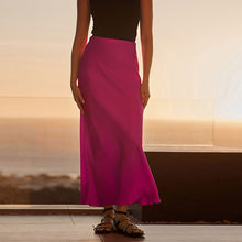 Load image into Gallery viewer, Pink Satin Midi Skirt