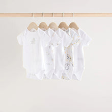 Load image into Gallery viewer, White Animal Print Short Sleeve Baby Bodysuits 5 Pack