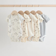 Load image into Gallery viewer, Grey Dinosaur Short Sleeve Baby Bodysuits 5 Pack