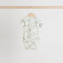 Load image into Gallery viewer, Grey Dinosaur Short Sleeve Baby Bodysuits 5 Pack