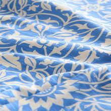 Load image into Gallery viewer, William Morris Blue/White Print Short Sleeve Lace V-Neck Bubblehem 100% Cotton Top