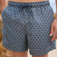 Load image into Gallery viewer, Navy Geometric Tile Printed Swim Shorts