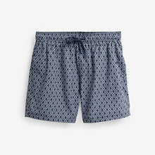 Load image into Gallery viewer, Navy Geometric Tile Printed Swim Shorts