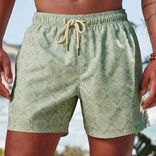 Load image into Gallery viewer, Sage Green Geometric Printed Swim Shorts