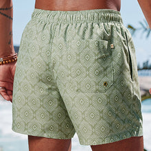 Load image into Gallery viewer, Sage Green Geometric Printed Swim Shorts