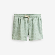 Load image into Gallery viewer, Sage Green Geometric Printed Swim Shorts