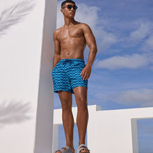 Load image into Gallery viewer, Light Blue Wave Printed Swim Shorts