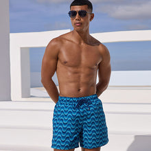 Load image into Gallery viewer, Light Blue Wave Printed Swim Shorts