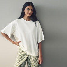 Load image into Gallery viewer, White Oversized Relaxed Fit Boxy Heavyweight Crew Neck T-Shirt