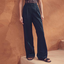 Load image into Gallery viewer, Navy Stay Smart Wide Leg Linen Rich Trousers