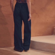 Load image into Gallery viewer, Navy Stay Smart Wide Leg Linen Rich Trousers