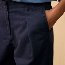 Load image into Gallery viewer, Navy 100% Cotton Barrel Leg Chinos Trousers