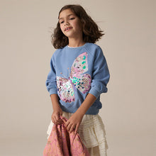 Load image into Gallery viewer, Blue Sequin Butterfly Sweatshirt (3-11yrs)