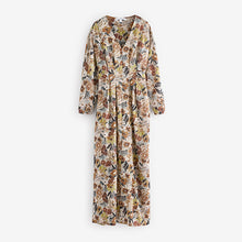 Load image into Gallery viewer, Cream Ditsy Floral Print V-Neck Boho Belted Jersey Midi Shirt Dress