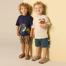 Load image into Gallery viewer, Navy/Stone Short Sleeve T-Shirt & Shorts Set 2 Pack (3mths-6yrs)