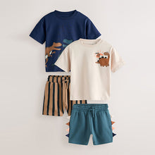 Load image into Gallery viewer, Navy/Stone Short Sleeve T-Shirt & Shorts Set 2 Pack (3mths-6yrs)