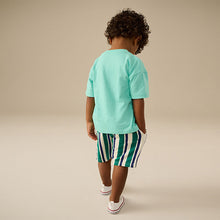 Load image into Gallery viewer, Mint Green Short Sleeve T-Shirt & Pattern Shorts Set (3mths-6yrs)