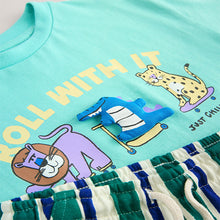 Load image into Gallery viewer, Mint Green Short Sleeve T-Shirt & Pattern Shorts Set (3mths-6yrs)