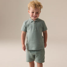 Load image into Gallery viewer, Sage Green Texture Short Sleeve Polo Shirt And Shorts Set (3mths-6yrs)