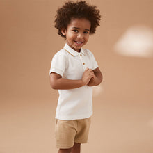 Load image into Gallery viewer, Tan/White Short Sleeve Textured Polo Shirt and Shorts Set (9mths-6yrs)