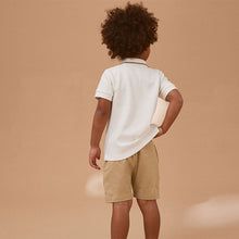 Load image into Gallery viewer, Tan/White Short Sleeve Textured Polo Shirt and Shorts Set (9mths-6yrs)