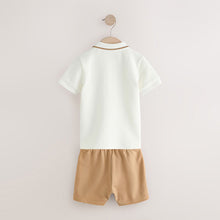 Load image into Gallery viewer, Tan/White Short Sleeve Textured Polo Shirt and Shorts Set (9mths-6yrs)