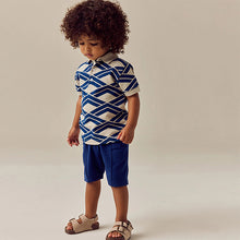 Load image into Gallery viewer, Blue Abstract Print Short Sleeve Polo Shirt And Shorts Set (3mths-6yrs)