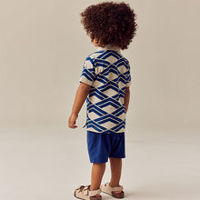 Load image into Gallery viewer, Blue Abstract Print Short Sleeve Polo Shirt And Shorts Set (3mths-6yrs)