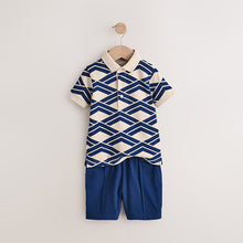 Load image into Gallery viewer, Blue Abstract Print Short Sleeve Polo Shirt And Shorts Set (3mths-6yrs)