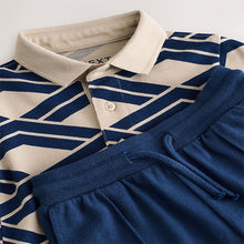 Load image into Gallery viewer, Blue Abstract Print Short Sleeve Polo Shirt And Shorts Set (3mths-6yrs)