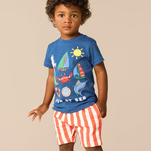 Load image into Gallery viewer, Blue Short Sleeve T-Shirt & Pattern Shorts Set